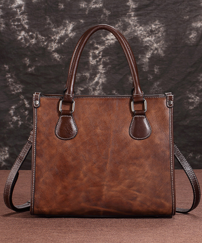 Borsa a mano in pelle di vitello marrone, di grande capacità/borsa a tracolla