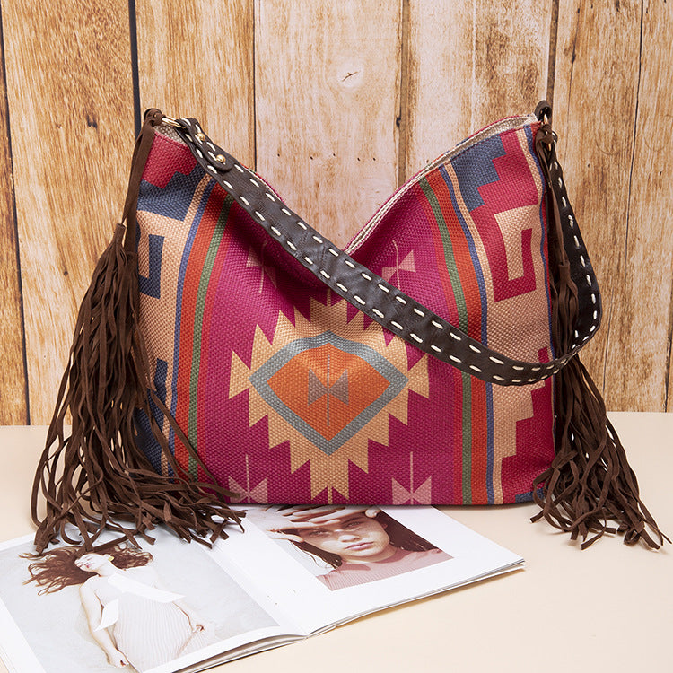 🔥Ne sono rimasti solo 10🔥Borsa a tracolla in cotone e lino con nappe intrecciate a mano in stile retrò bohémien