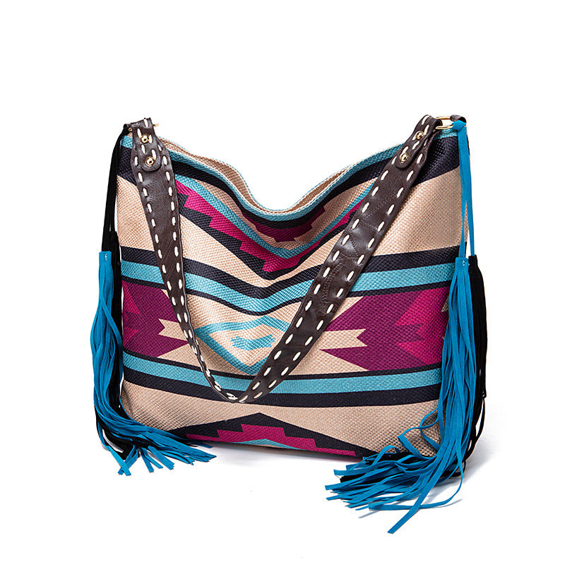 🔥Ne sono rimasti solo 10🔥Borsa a tracolla in cotone e lino con nappe intrecciate a mano in stile retrò bohémien