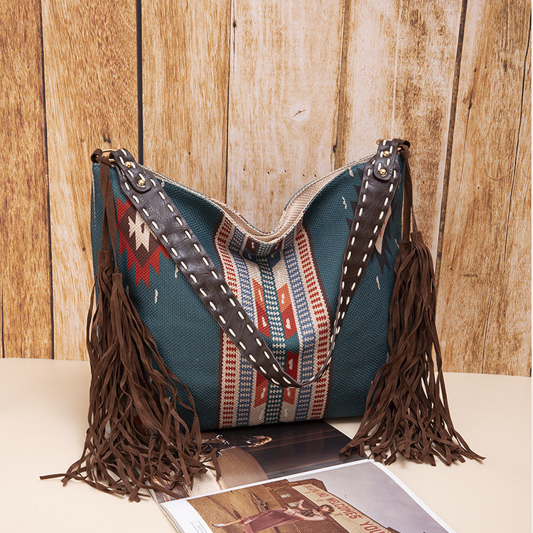 🔥Ne sono rimasti solo 10🔥Borsa a tracolla in cotone e lino con nappe intrecciate a mano in stile retrò bohémien