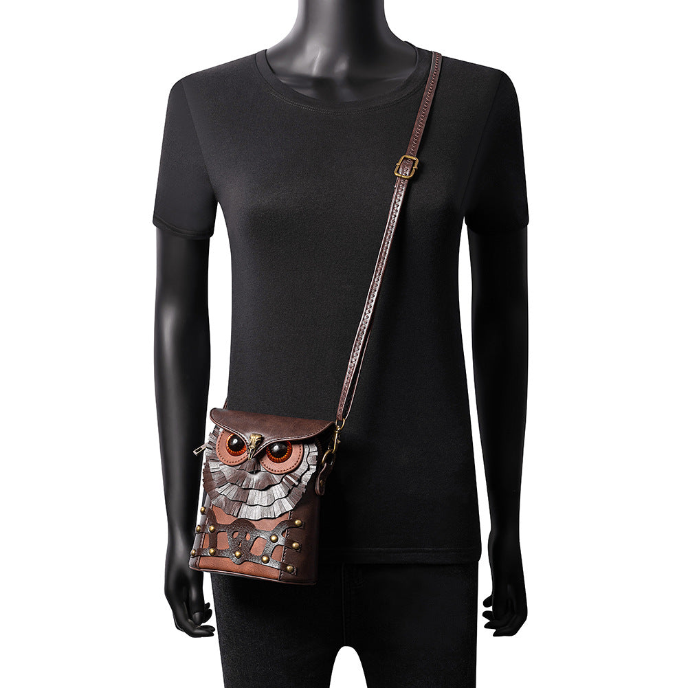 Borsa a tracolla in pelle Steampunk - Borsa a tracolla con gufo marrone