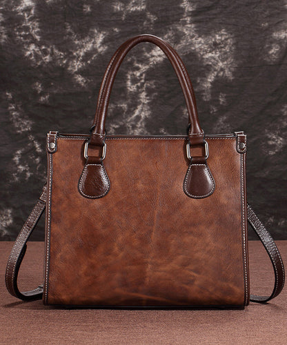 Borsa a mano in pelle di vitello marrone, di grande capacità/borsa a tracolla