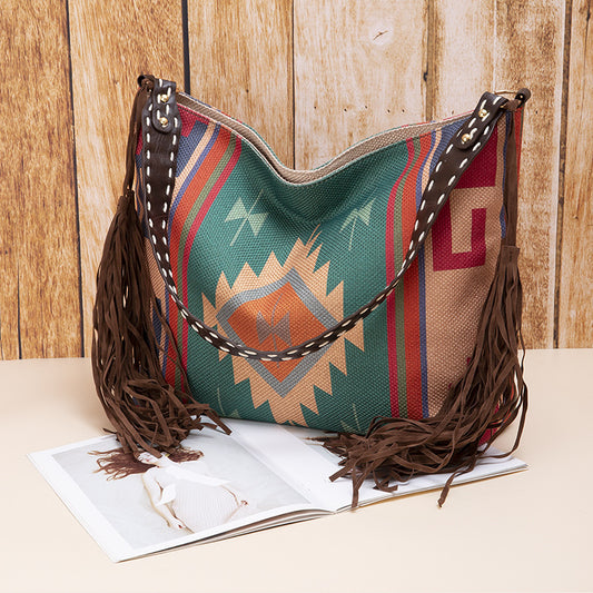 🔥Ne sono rimasti solo 10🔥Borsa a tracolla in cotone e lino con nappe intrecciate a mano in stile retrò bohémien