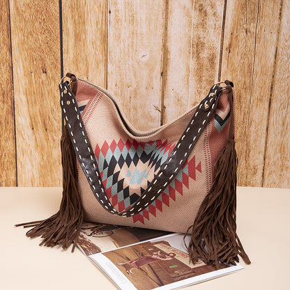 🔥Ne sono rimasti solo 10🔥Borsa a tracolla in cotone e lino con nappe intrecciate a mano in stile retrò bohémien