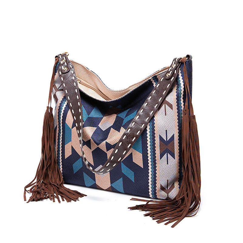 🔥Ne sono rimasti solo 10🔥Borsa a tracolla in cotone e lino con nappe intrecciate a mano in stile retrò bohémien