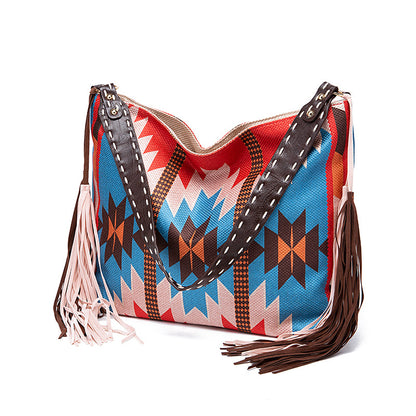 🔥Ne sono rimasti solo 10🔥Borsa a tracolla in cotone e lino con nappe intrecciate a mano in stile retrò bohémien