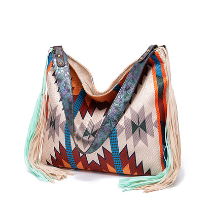 🔥Ne sono rimasti solo 10🔥Borsa a tracolla in cotone e lino con nappe intrecciate a mano in stile retrò bohémien
