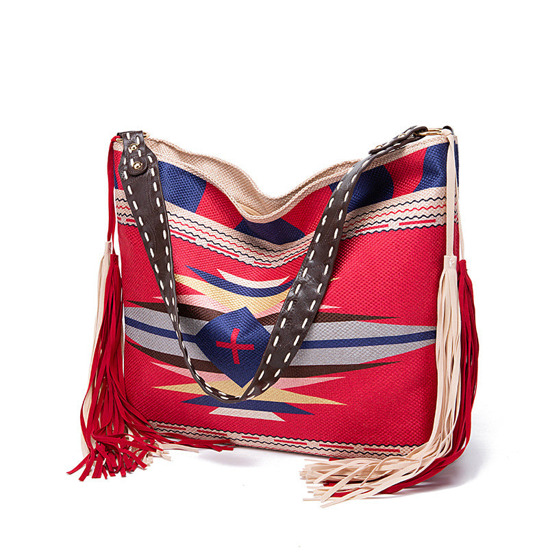 🔥Ne sono rimasti solo 10🔥Borsa a tracolla in cotone e lino con nappe intrecciate a mano in stile retrò bohémien