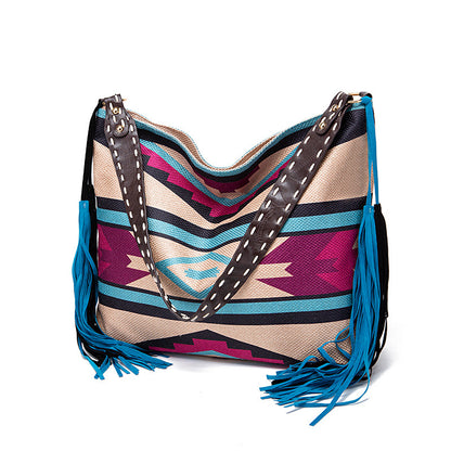 🔥Ne sono rimasti solo 10🔥Borsa a tracolla in cotone e lino con nappe intrecciate a mano in stile retrò bohémien