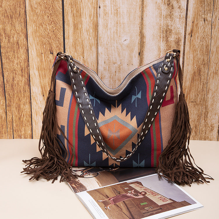 🔥Ne sono rimasti solo 10🔥Borsa a tracolla in cotone e lino con nappe intrecciate a mano in stile retrò bohémien