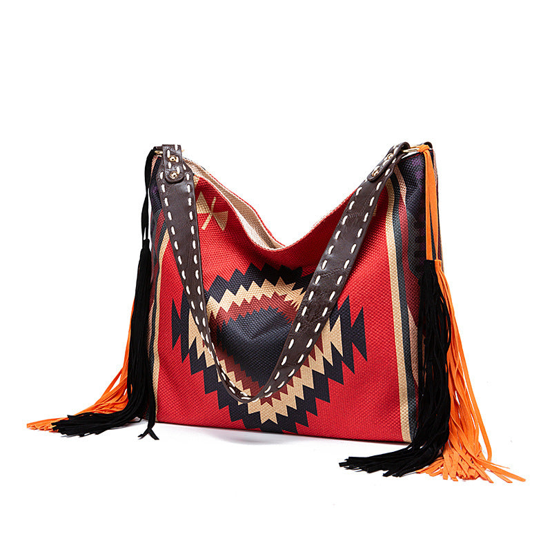 🔥Ne sono rimasti solo 10🔥Borsa a tracolla in cotone e lino con nappe intrecciate a mano in stile retrò bohémien