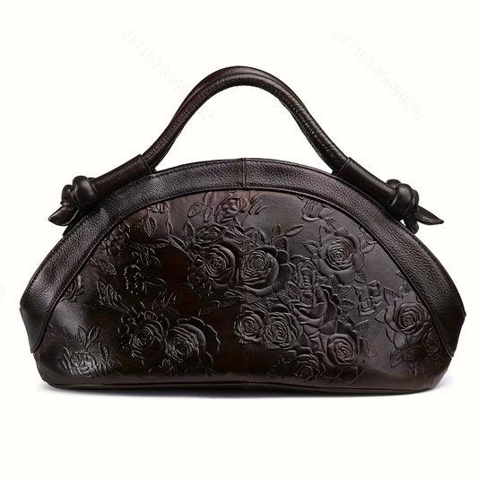 Borsa a mano da donna in pelle di vitello con stampa caffè vintage