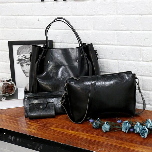 Borsa vintage da donna in quattro pezzi, grande capacitĆ , tinta unita, borsa a tracolla incrociata